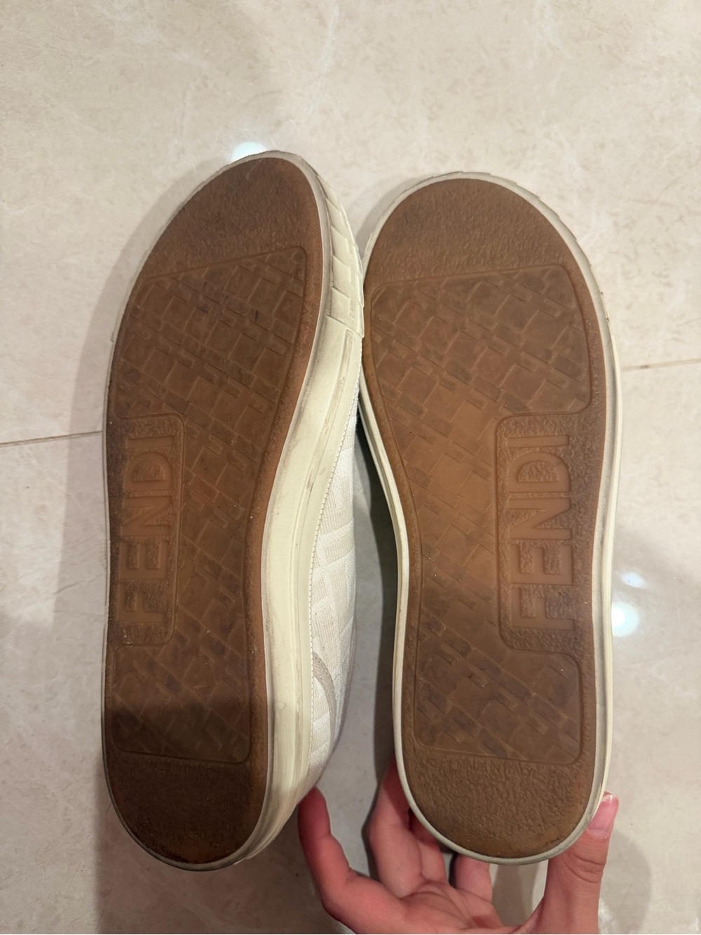 Fendi Ivory FF Logo Canvas Lace-Up Sneakers - Picture 6 of 6
